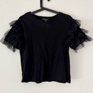 Lea & Viola Black Short Sleeve Top with Ruffle Detail